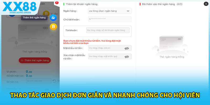 Thao tác giao dịch đơn giản và nhanh chóng cho hội viên
